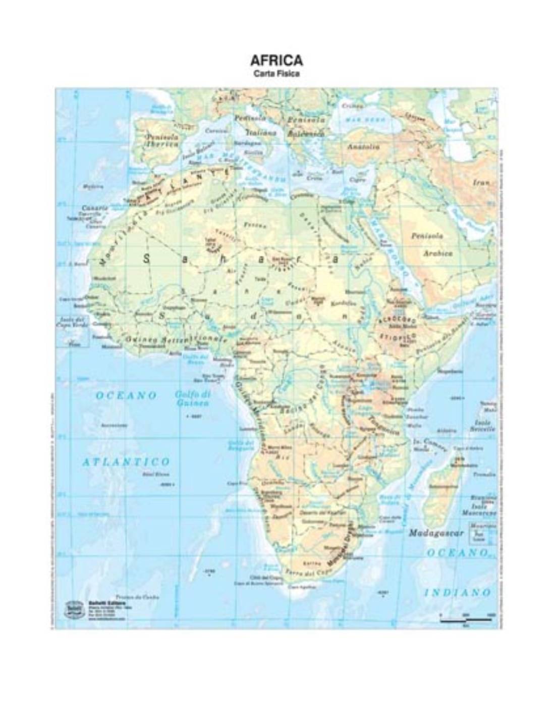 Cartina Geografica Fisico/Politica Dell'Africa Formato A3