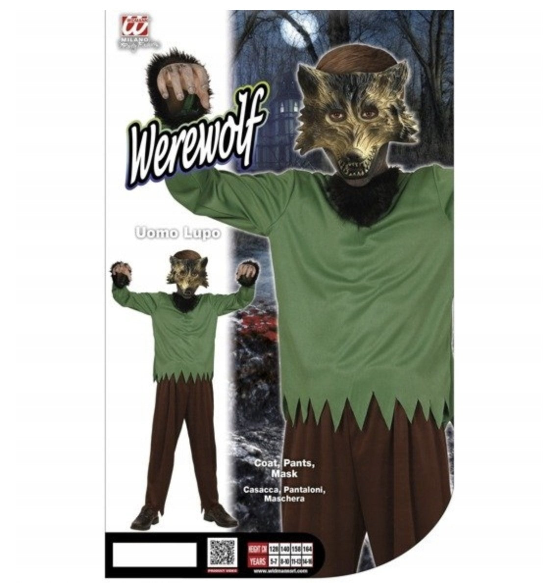 Costume Halloween Bambino Lupo Mannaro Con Maglia Verde