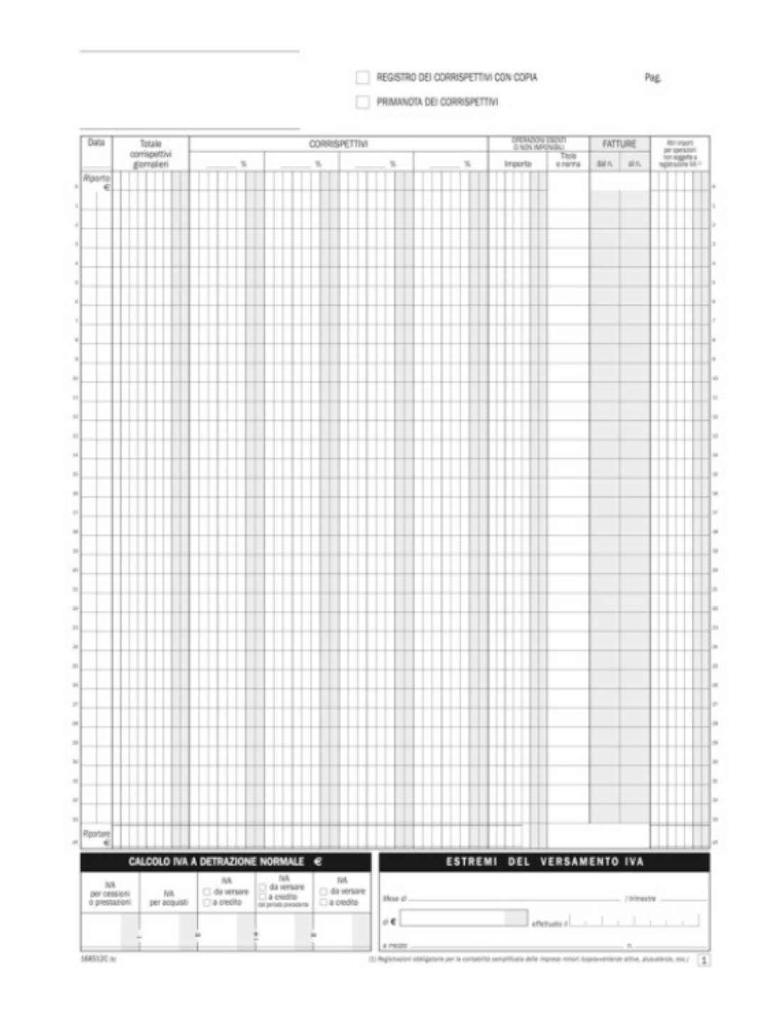 Registro Corrispettivi 13x2 Copie 20x13cm