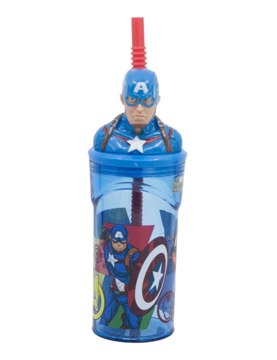 Bicchiere Borraccia Con Cannuccia Marvel Capitan America 360ml