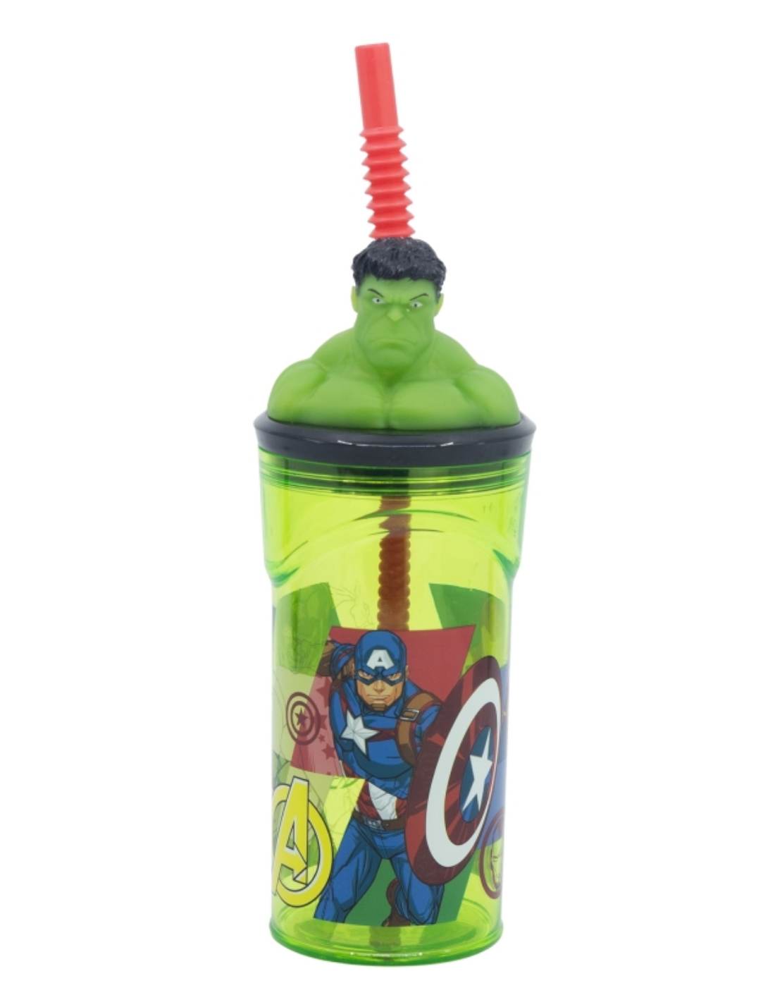 Bicchiere Borraccia Con Cannuccia Marvel Hulk 3D 360ml