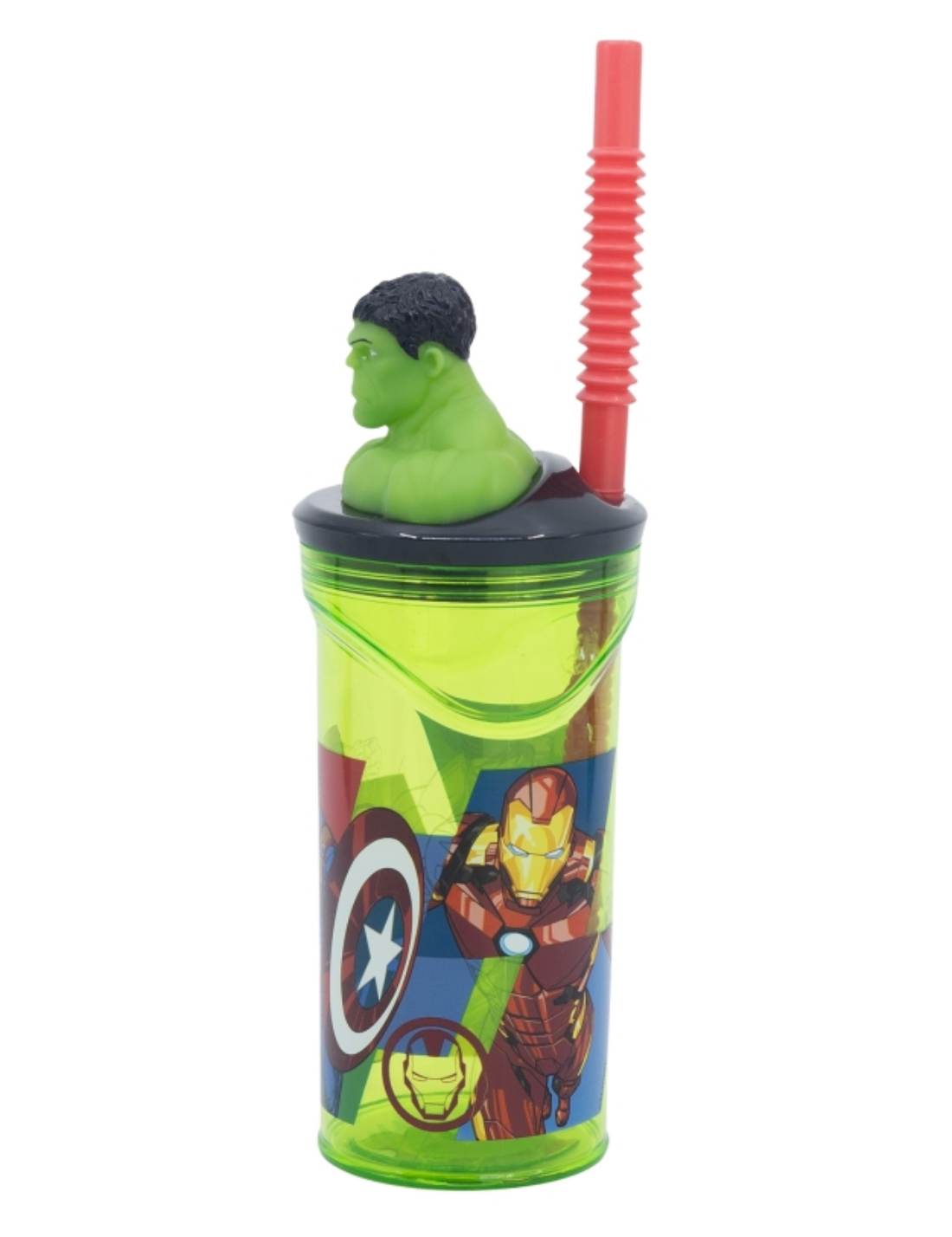 Bicchiere Borraccia Con Cannuccia Marvel Hulk 3D 360ml