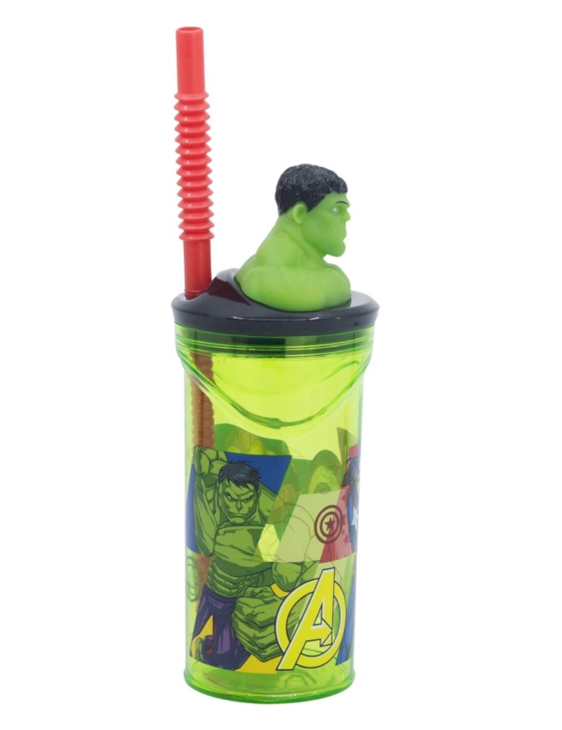 Bicchiere Borraccia Con Cannuccia Marvel Hulk 3D 360ml
