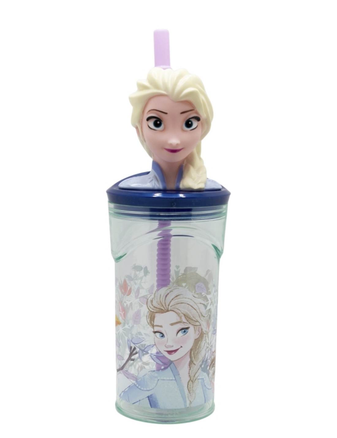 Bicchiere Borraccia Con Cannuccia Disney Frozen Elsa 3D 360ml