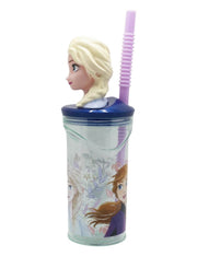 Bicchiere Borraccia Con Cannuccia Disney Frozen Elsa 3D 360ml