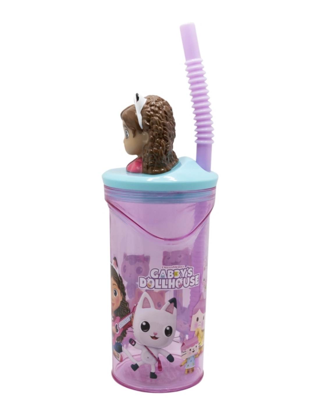 Bicchiere Borraccia Con Cannuccia Gabby's Dollhouse 3D 360ml