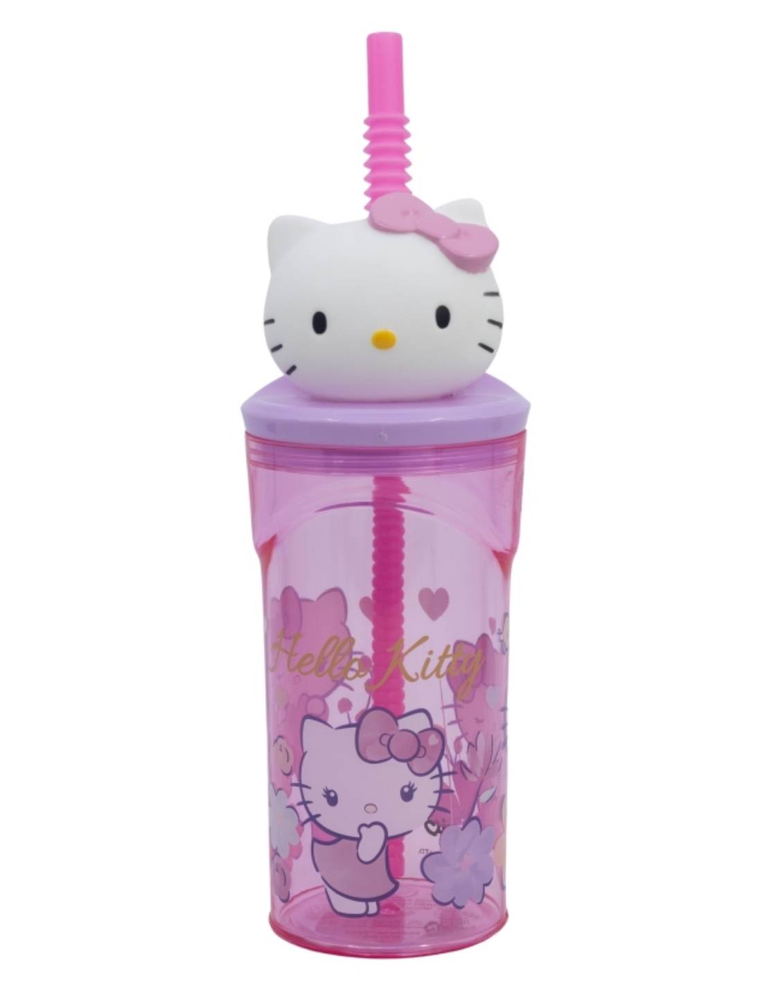 Bicchiere Borraccia Con Cannuccia Hello Kitty 3D 360ml