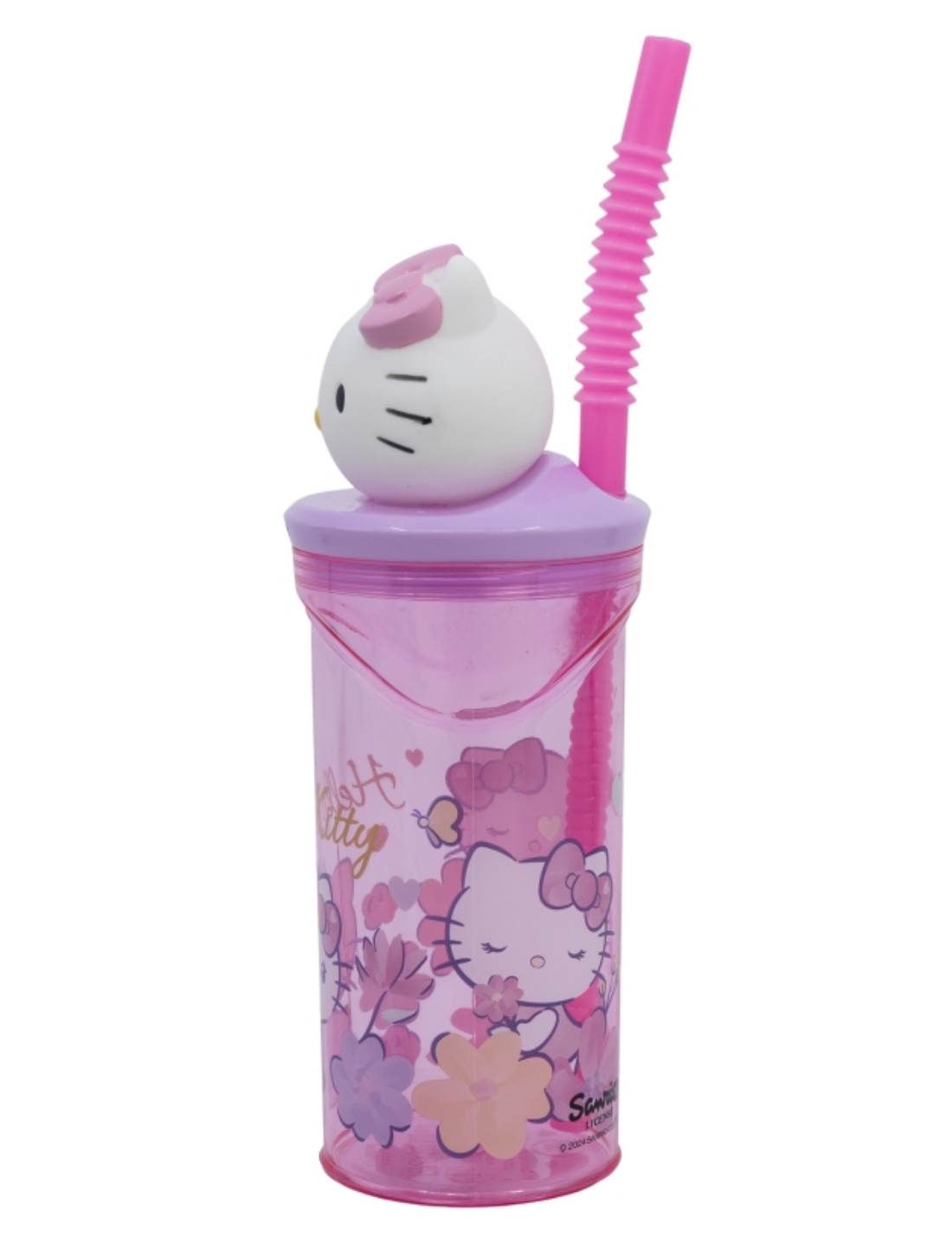 Bicchiere Borraccia Con Cannuccia Hello Kitty 3D 360ml