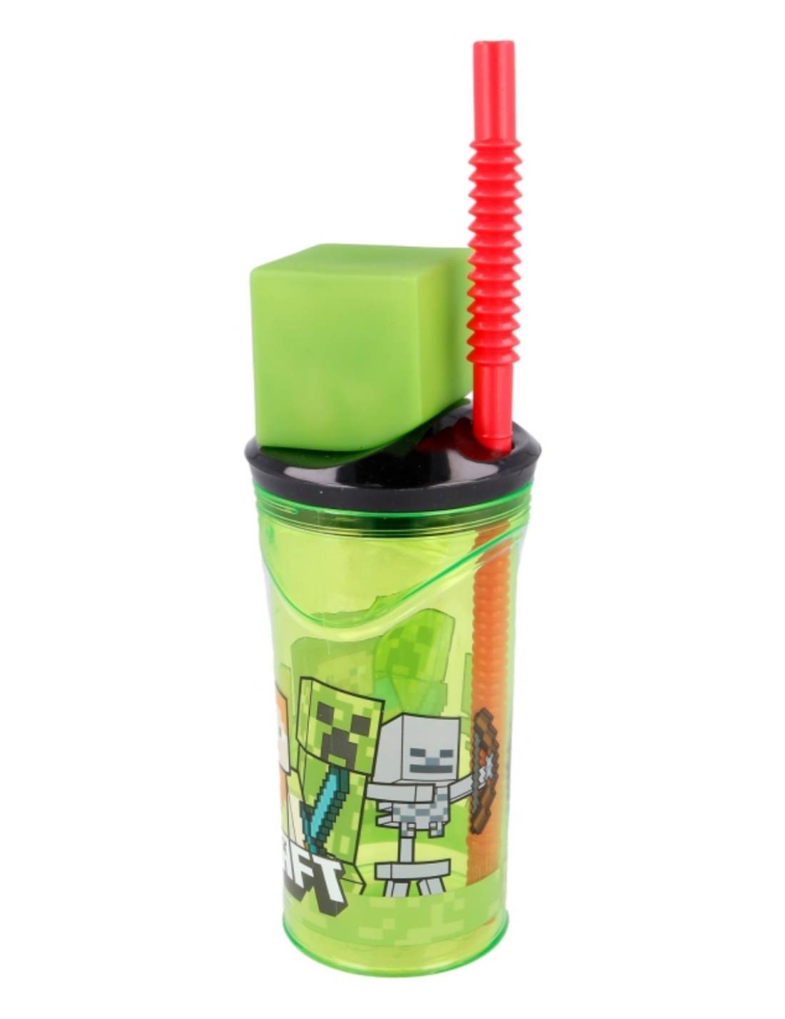 Bicchiere Borraccia Con Cannuccia Minecraft 3D 360ml