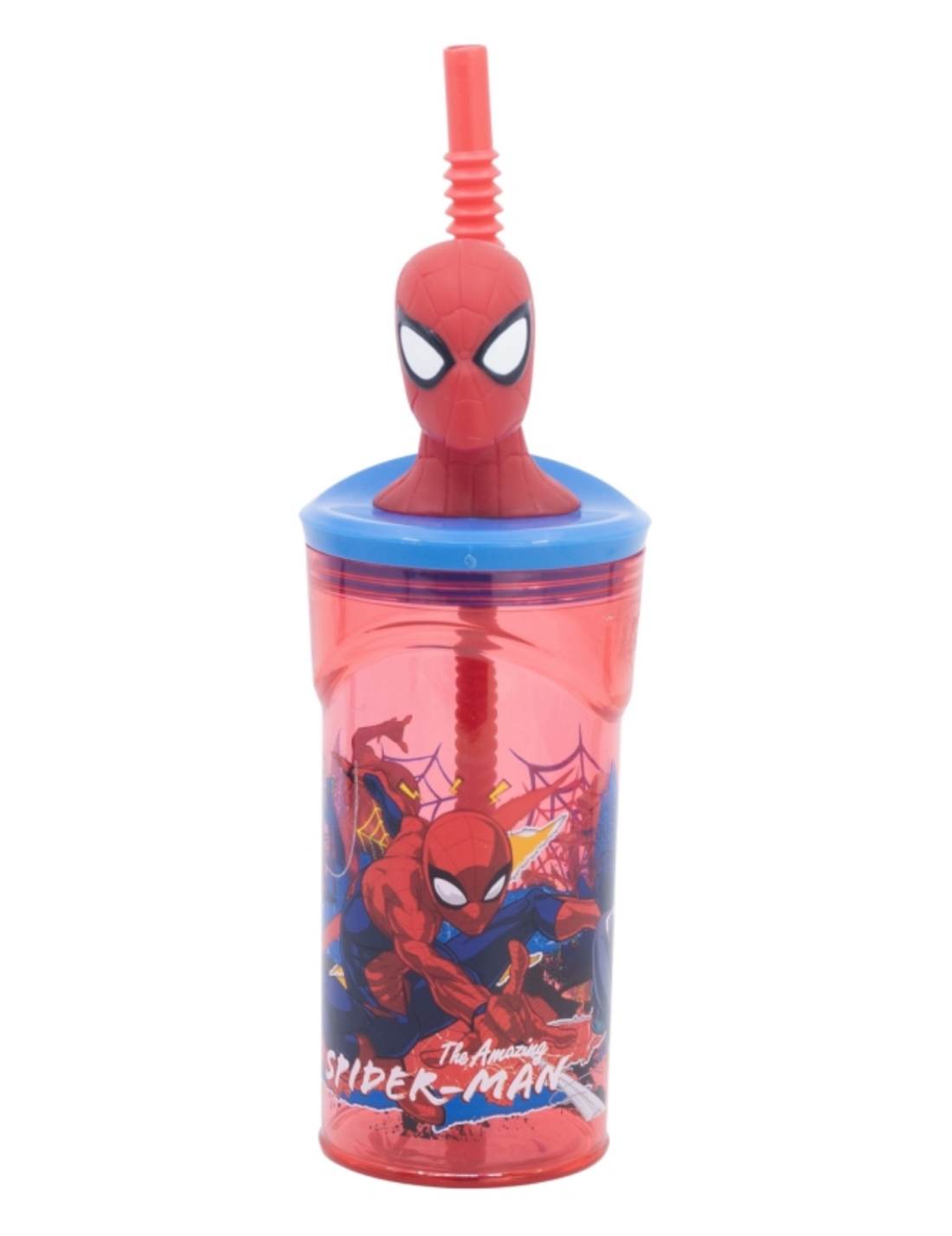 Bicchiere Borraccia Con Cannuccia Spiderman 3D 360ml