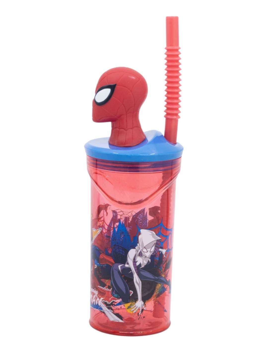 Bicchiere Borraccia Con Cannuccia Spiderman 3D 360ml