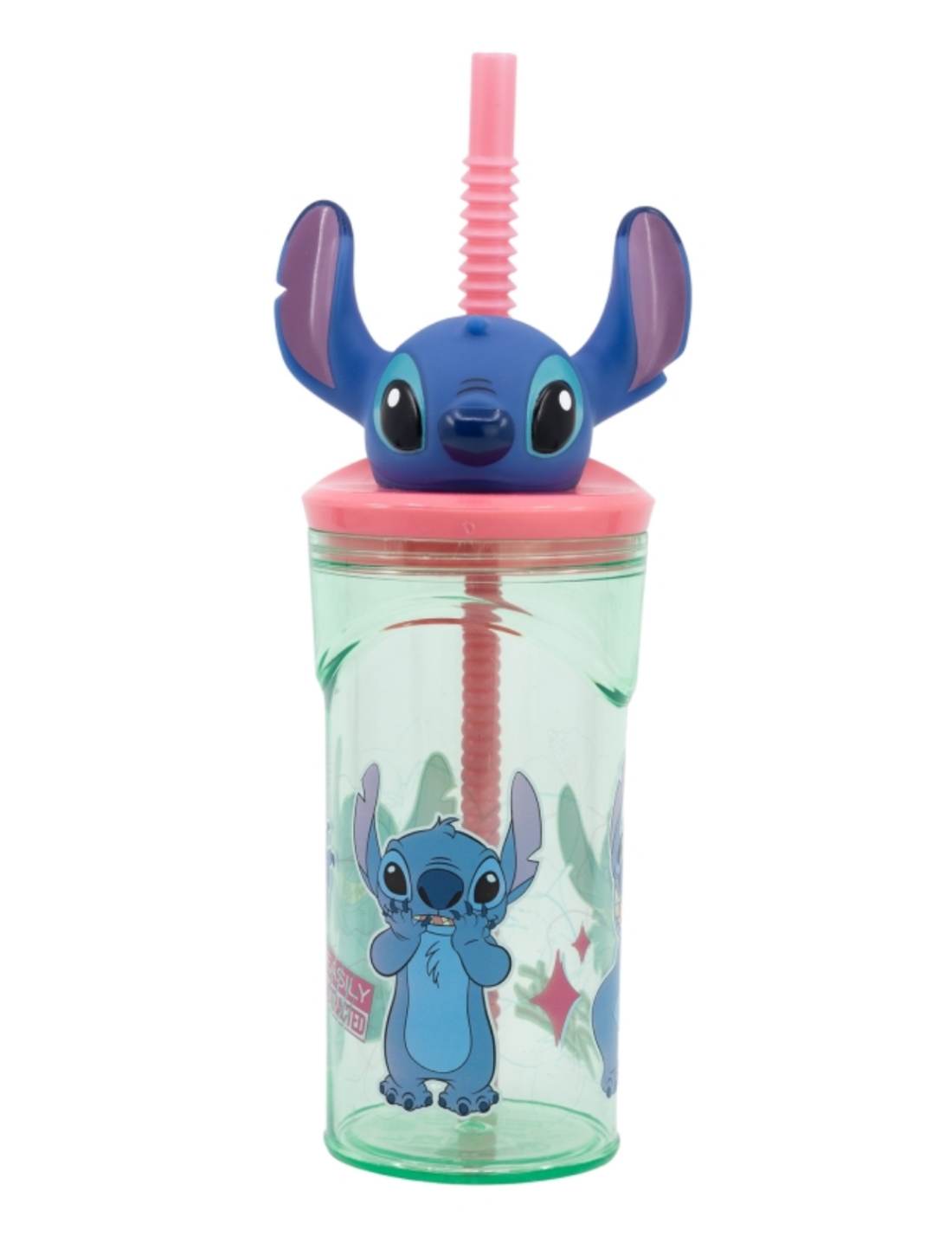 Bicchiere Borraccia Con Cannuccia Disney Stitch 3D 360ml