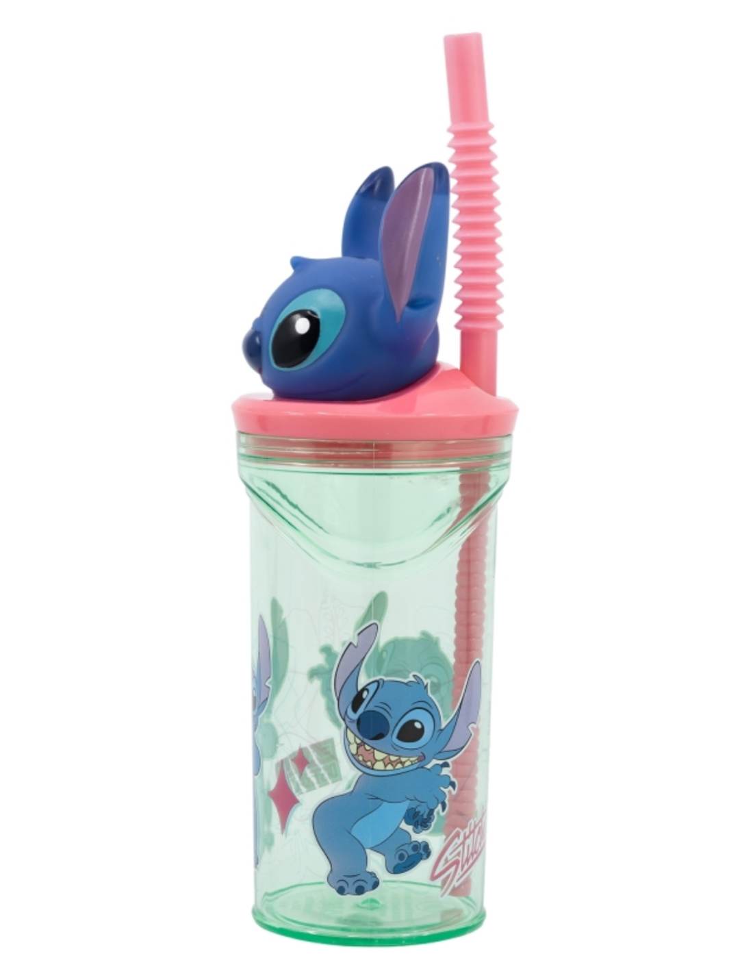 Bicchiere Borraccia Con Cannuccia Disney Stitch 3D 360ml