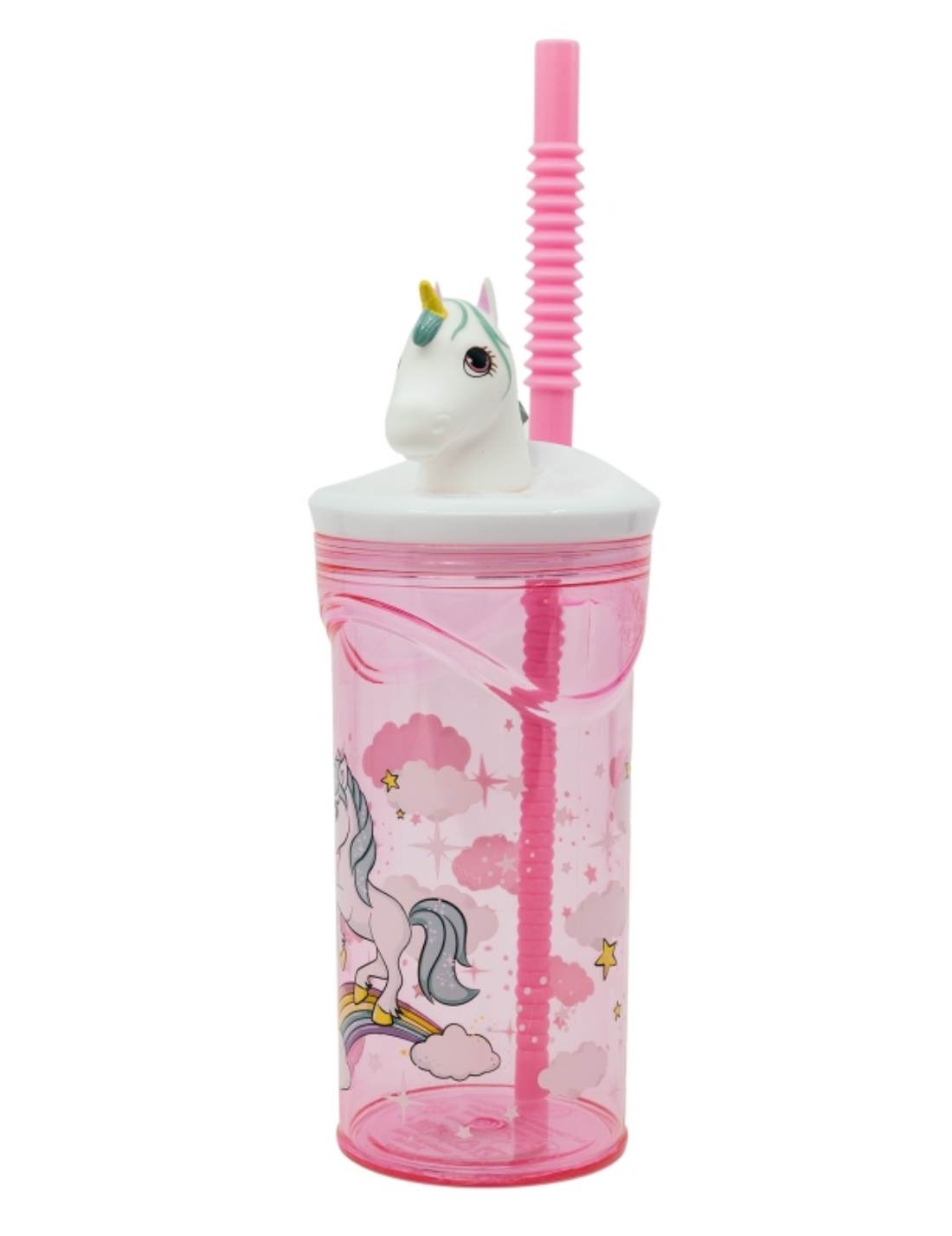 Bicchiere Borraccia Con Cannuccia Unicorno 3D 360ml
