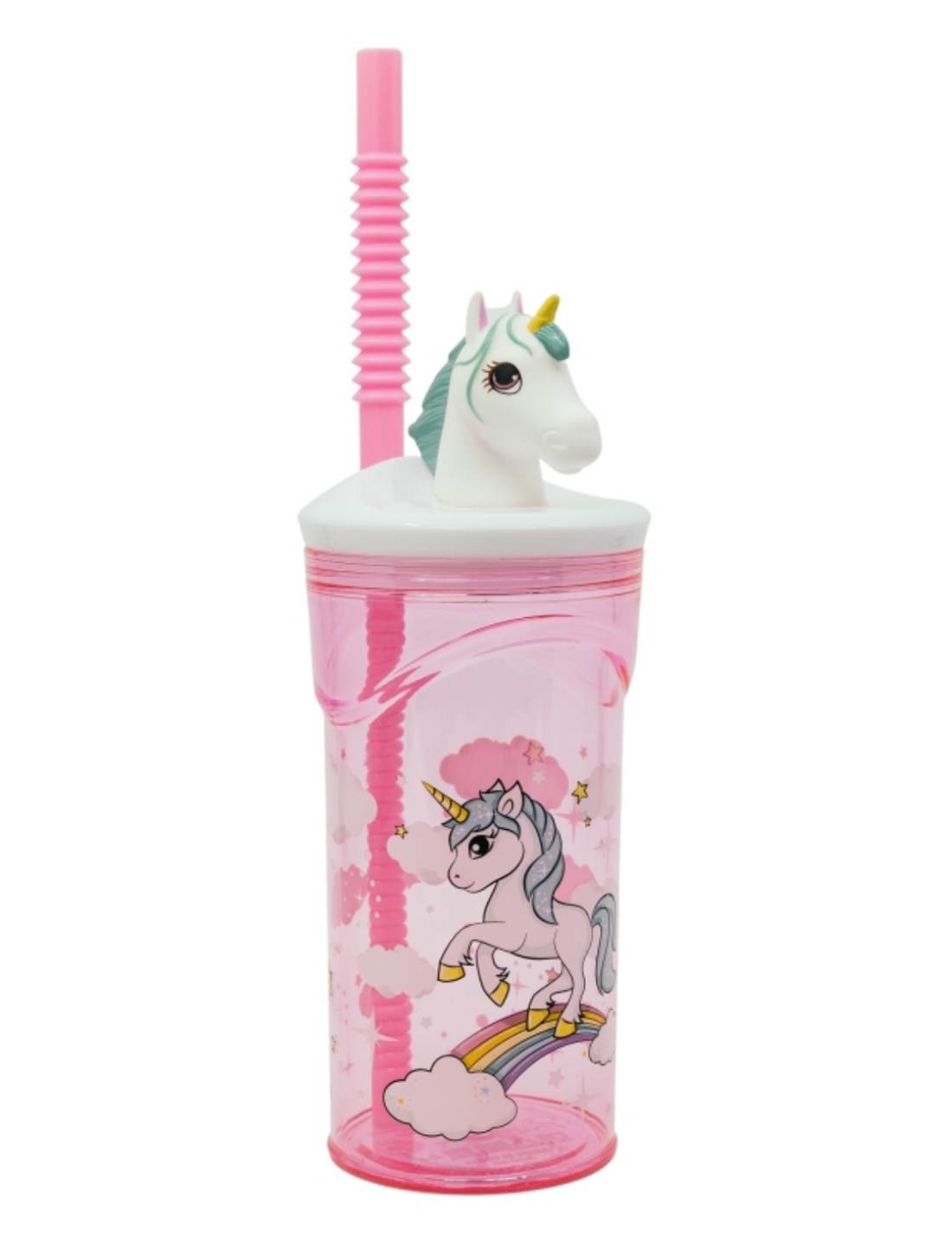 Bicchiere Borraccia Con Cannuccia Unicorno 3D 360ml