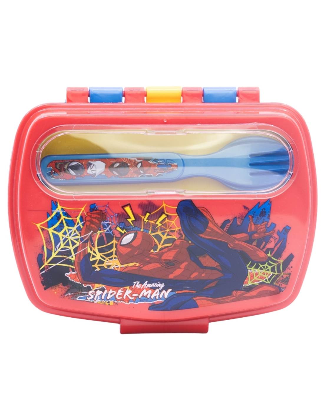 Porta Pranzo In Plastica Con Posate Spiderman 17cm