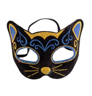 Maschera Gatto Glitter Blu E Oro In Velluto