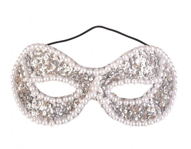 Maschera Occhi Argento Con Perline E Pailletes