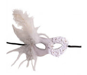 Maschera Occhi Bianca Con Fiori E Piume