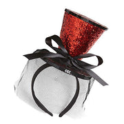 Mini Cilindro Rosso Glitter Su Cerchietto Con Fiocco E Velo