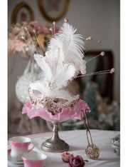 Maschera Di Carnevale Bianca Con Paillettes E Piume