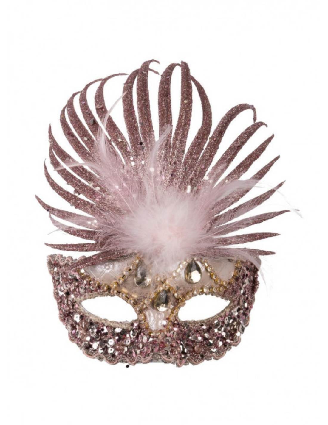 Maschera Di Carnevale Rosa Con Paillettes E Piume