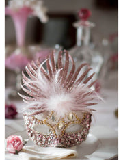 Maschera Di Carnevale Rosa Con Paillettes E Piume