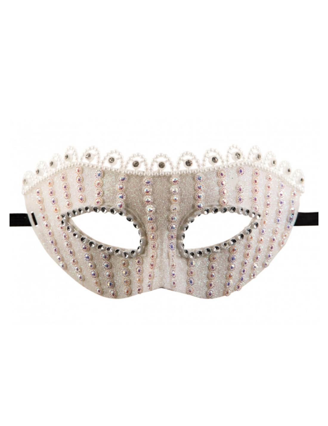 Maschera Di Carnevale Bianca Con Glitter E Strass