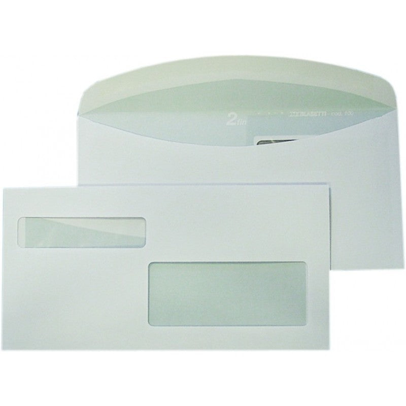 Buste A 2 Finestre Adesive 90gr 11x23cm Bianche 500pz. Blasetti