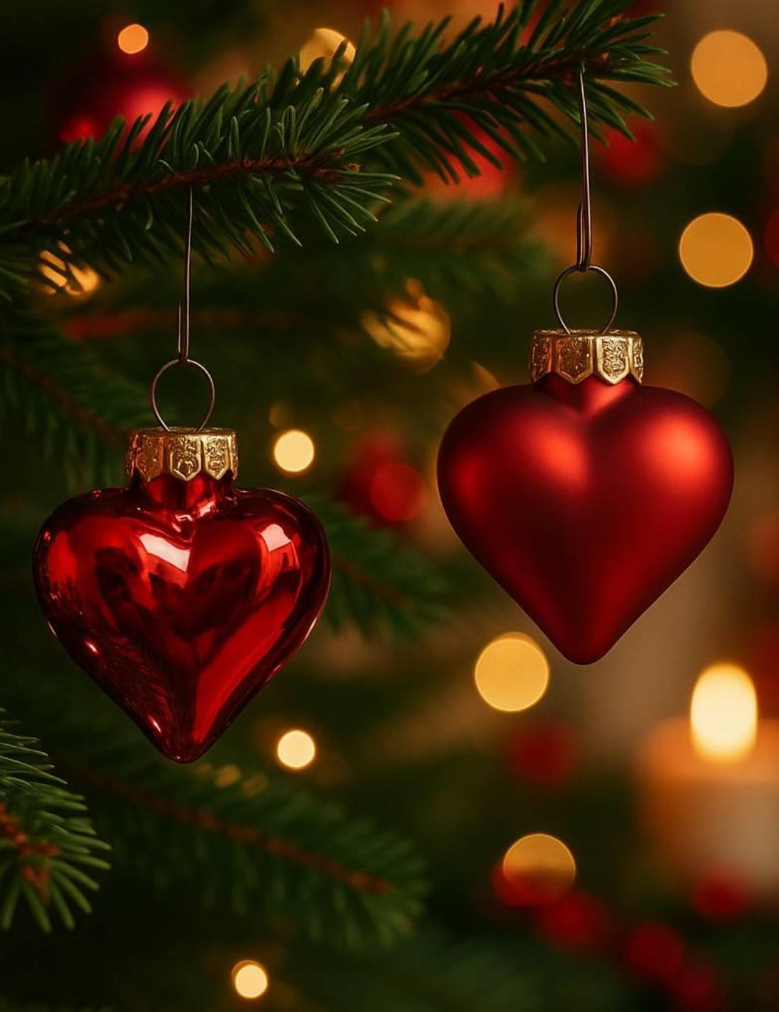 Set 12pz Palline Albero Di Natale Cuore Rosso 4cm