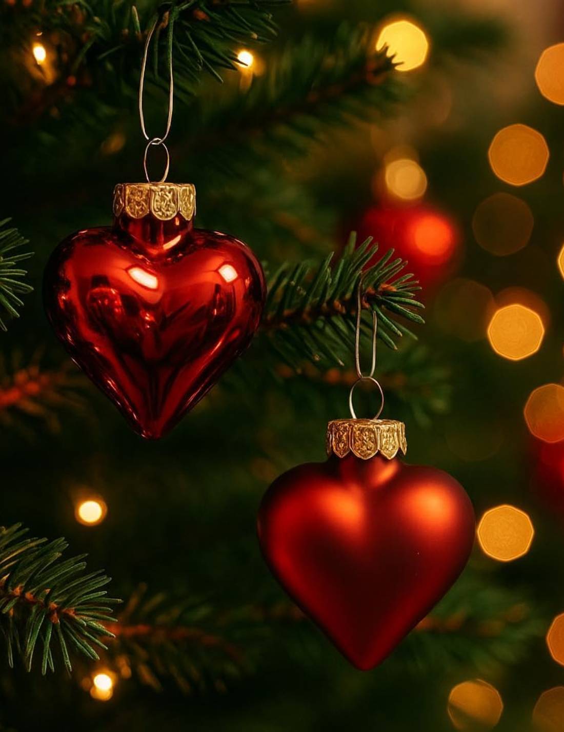 Set 12pz Palline Albero Di Natale Cuore Rosso 4cm