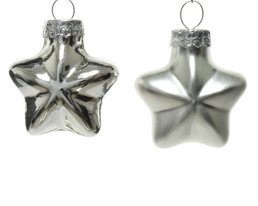Addobbo Albero Di Natale In Vetro Stelle Argento 12Pz