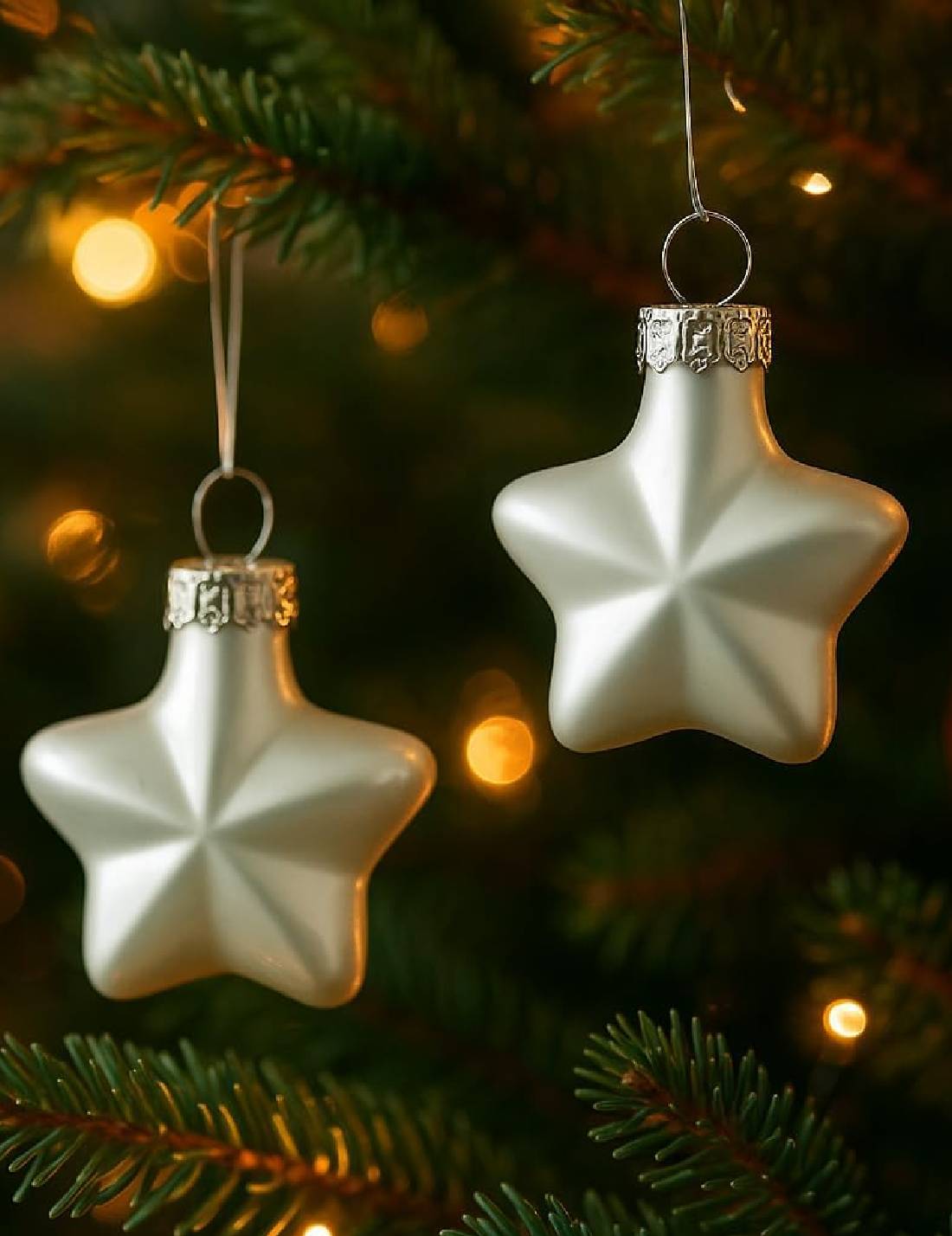 Set 12pz Palline Albero Di Natale Stella Bianca 4cm