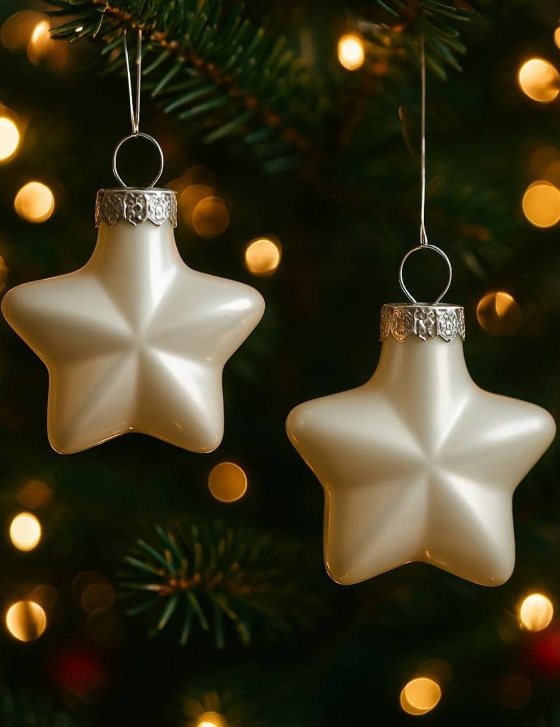 Set 12pz Palline Albero Di Natale Stella Bianca 4cm