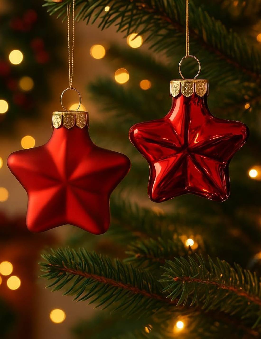 Set 12pz Palline Albero Di Natale Stella Rossa 4cm