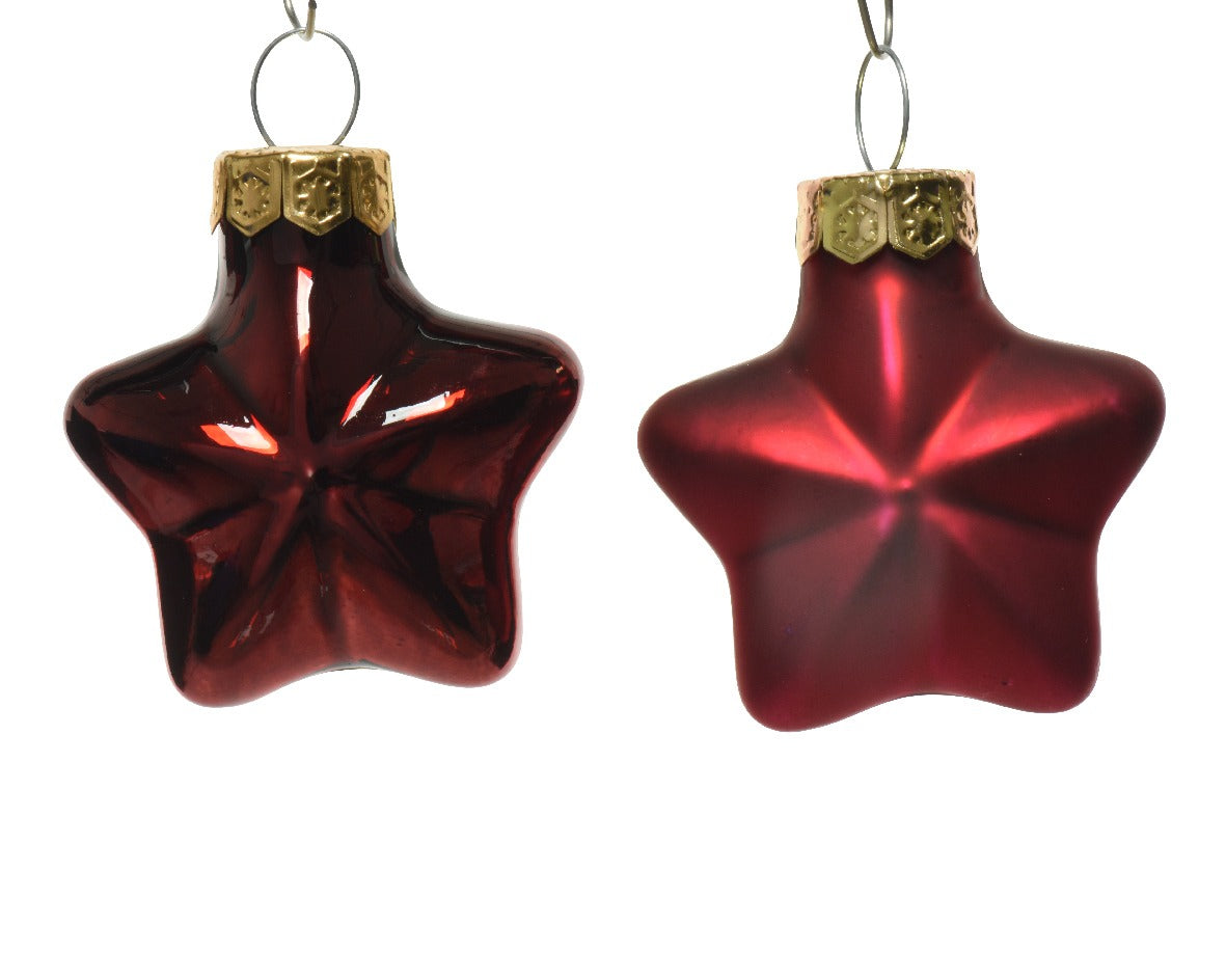 Addobbo Albero Di Natale In Vetro Stelle Rosso Scuro 12pz