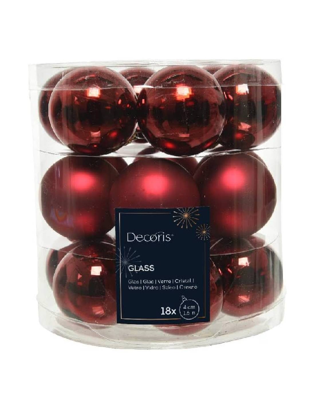 Set 18pz Palline Albero Di Natale Bordeaux 4cm