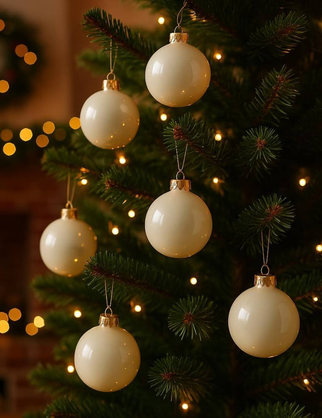 Set 18pz Palline Albero Di Natale Bianco Lana 4cm