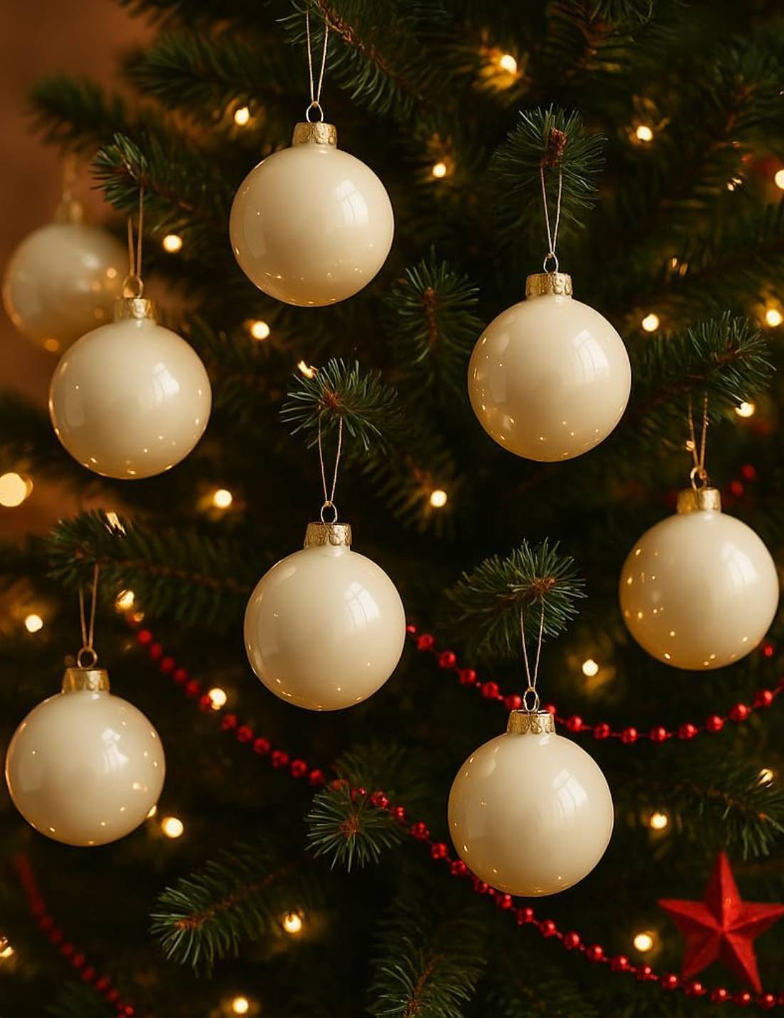 Set 18pz Palline Albero Di Natale Bianco Lana 4cm