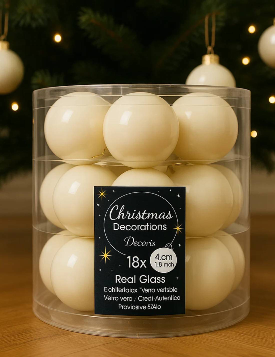 Set 18pz Palline Albero Di Natale Bianco Lana 4cm