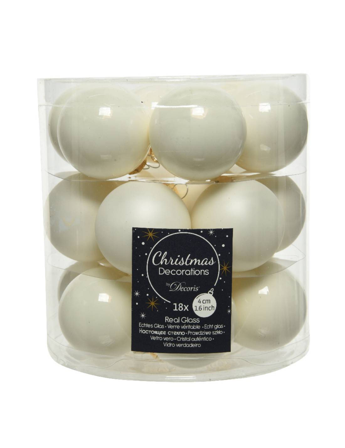Set 18pz Palline Albero Di Natale Bianco Lana 4cm