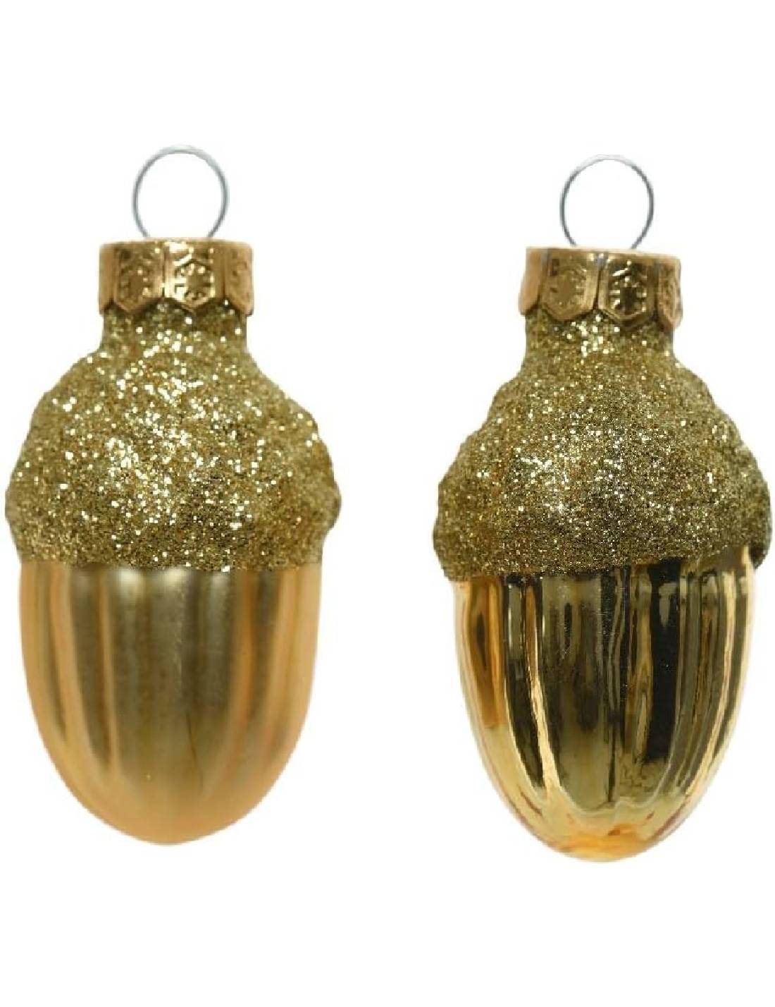 Set 12pz Palline Albero Di Natale Ghianda Oro 4cm