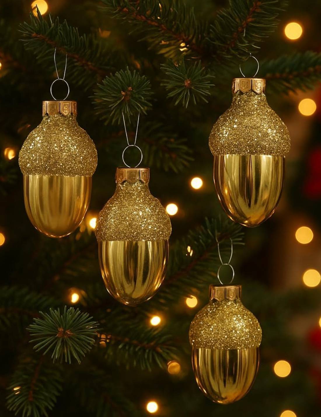 Set 12pz Palline Albero Di Natale Ghianda Oro 4cm