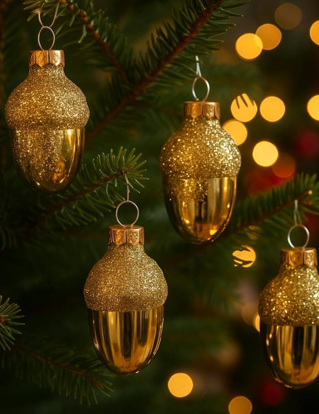 Set 12pz Palline Albero Di Natale Ghianda Oro 4cm