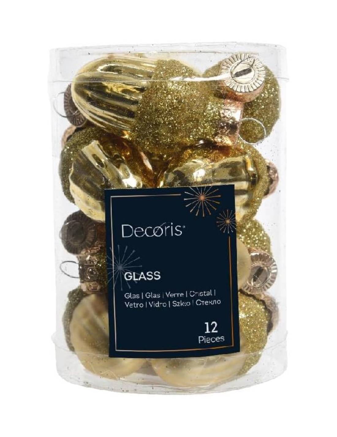 Set 12pz Palline Albero Di Natale Ghianda Oro 4cm