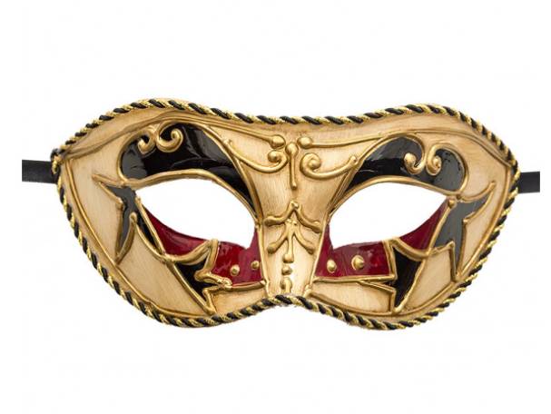 Maschera Di Carnevale Veneziana Con Decorazioni Oro e Rosse