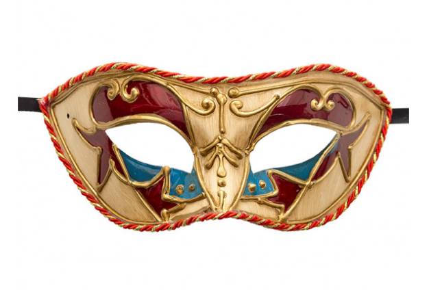 Maschera Di Carnevale Veneziana Con Decorazioni Azzurre e Rosse