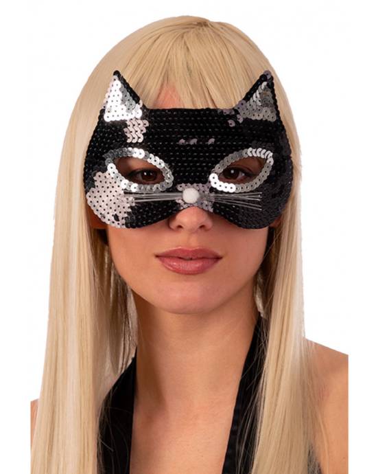 Maschera Occhi Gatto Glitter Nera E Argento