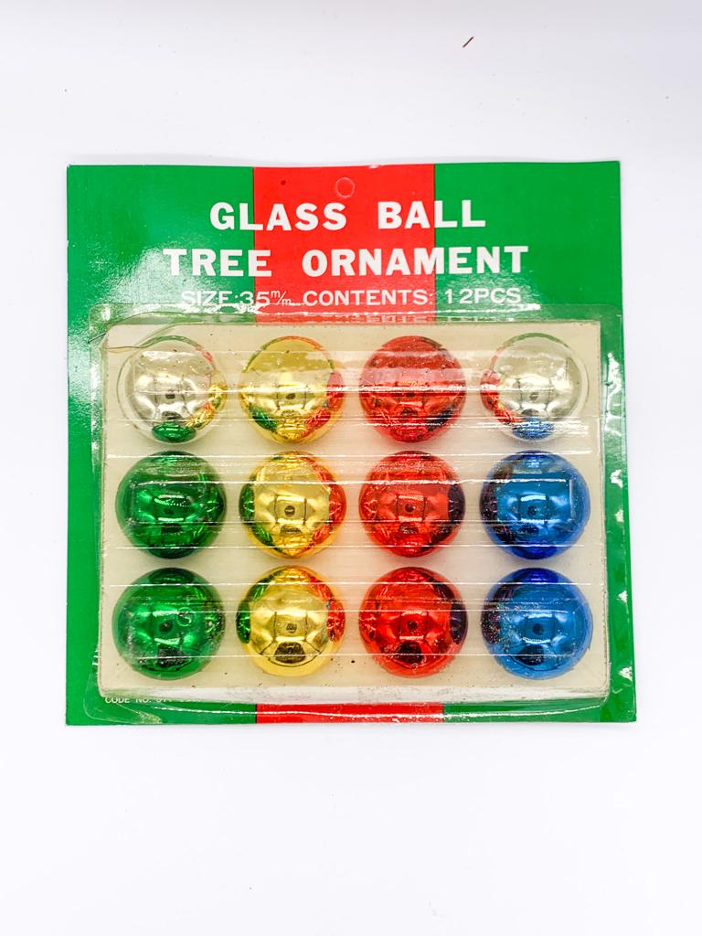 Palline Albero Di Natale In Vetro 12Pz Colori Assortiti 3.5cm