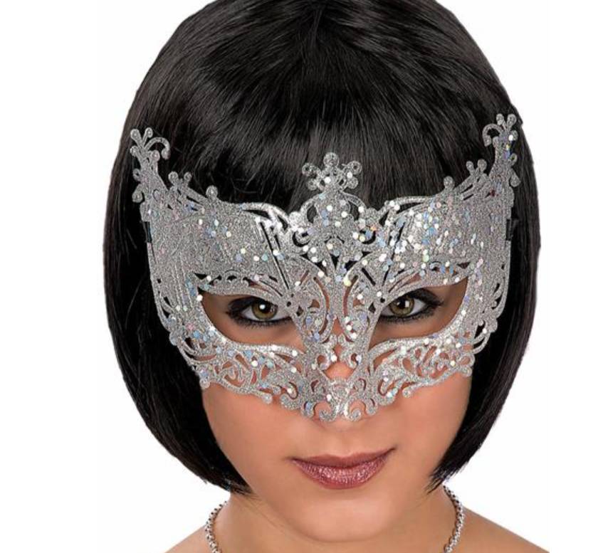Maschera Occhi Argento Con Glitter